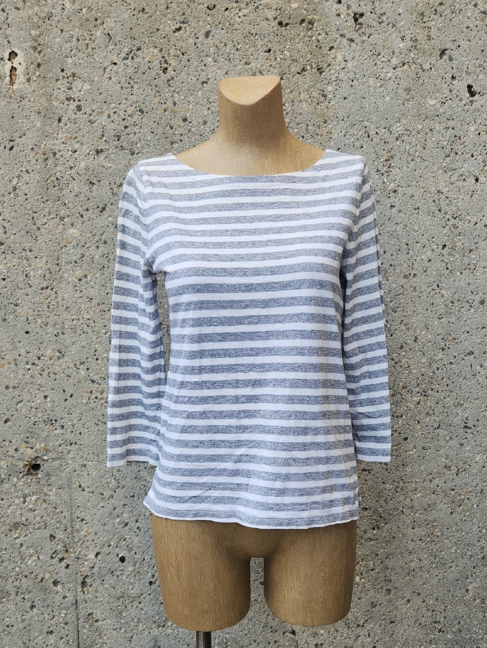 J. Crew Gray & White Striped Boatneck Long Sleeve Top